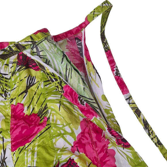 Talbots Size 12 Green Red Floral Butterfly Pleated Side Zip Cotton A-Line Skirt - Picture 7 of 12